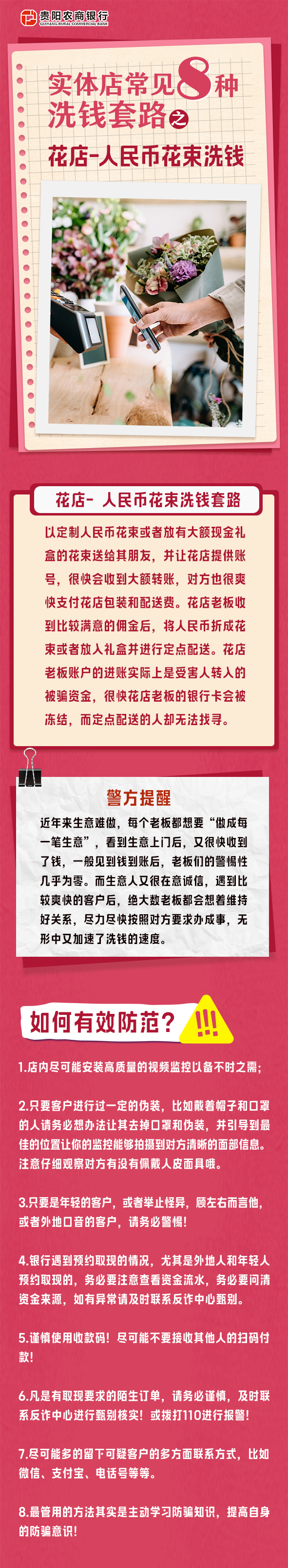 【贵阳农商银行反洗钱宣传】实体店常见八种洗钱套路之花店-人民币花束洗钱